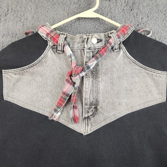 Upcycled Handmade Denim Jean Sweatshirt Craft Recycled Patchwork Women's Large - Picture 10 of 15